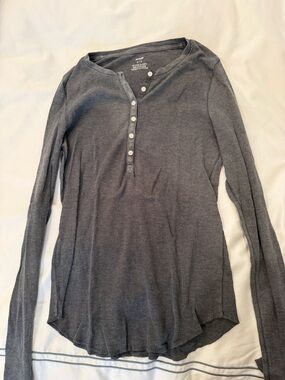 aerie Charcoal Ribbed Henley Long-Sleeve Top